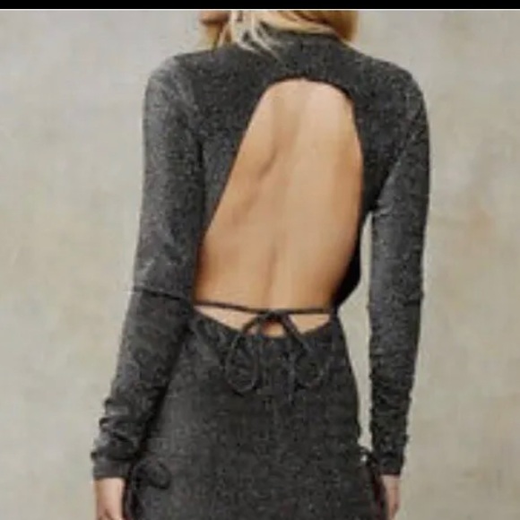 TopShop Black/Gray Glitter Metallic Party Dress with Open Back size 4 and 6 - Picture 3 of 4